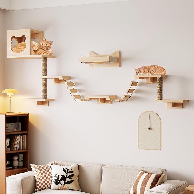 PETKABOO Cat Wall Shelves Cat Wall Furniture with Condo, Hammock, Scratching Pad, Platform and Ladder - Image 9