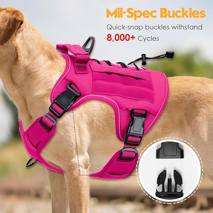 Heavy-Duty Tactical Dog Harness for Large Dogs, No Pull Adjustable Reflective Pet Vest with Molle System, K9 Military-Grade Control for Service Training, Outdoor & 10+ Breeds, Hot Pink, Large - Image 3