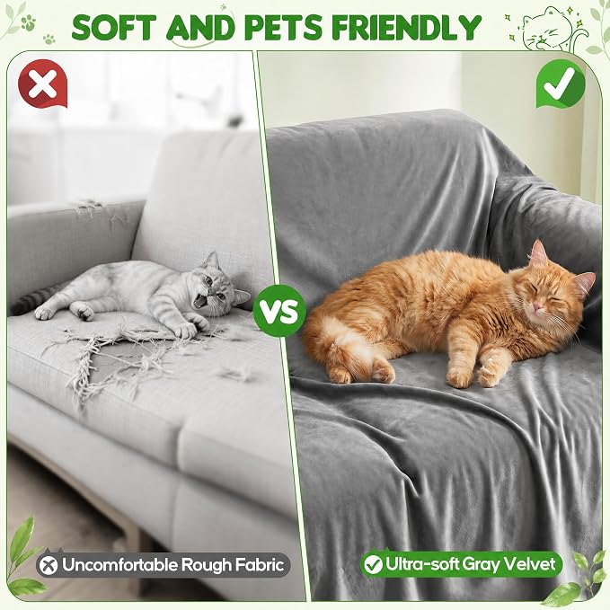Loiion Cat Scratch Couch Cover Waterproof Sofa Cover 91"X71" Grey | Pet-Friendly Couch Protector, Anti-Scratch & Non Slip Sofa Cover For Cats Dogs Kids, Machine Washable - Image 8