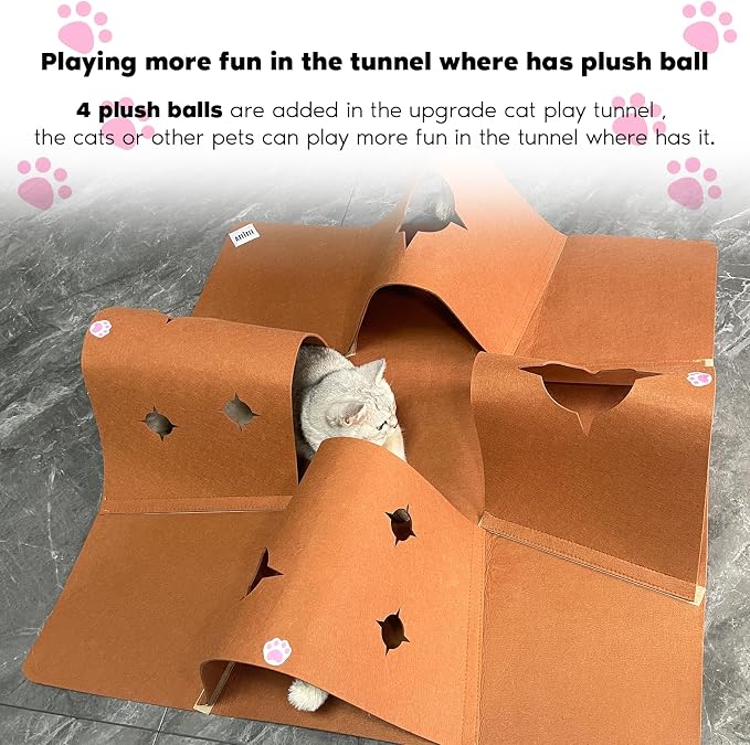 4-Way Cat Tunnels for Indoor Cats, Pet Interactive Toys with Plush Ball | 35.4" Multi-Entrance Cat Play Tunnel with Cozy Hideaway Space, Provides Enrichment, Exercise, Exploration & Interactive Play - Image 8