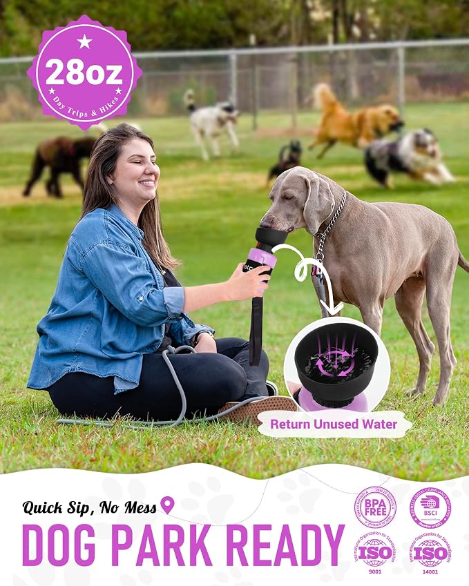 lesotc Dog Water Bottle Portable, 28oz Portable Dog Water Bottle with Bowl, Leak Proof Travel Bowl Dispenser for Dogs, One-Hand Squeeze Puppy Essentials for Walking, Hiking, Camping - Image 2