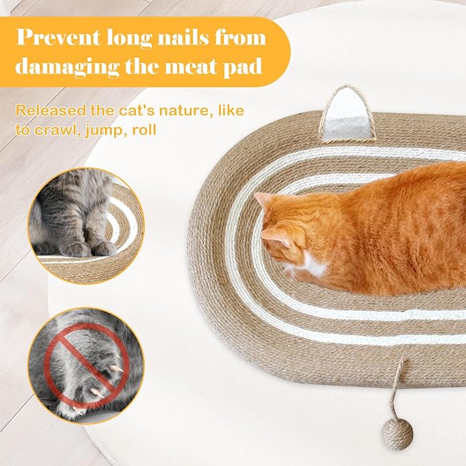Cat Scratcher Bed 3 in 1 Sisal Cat Scratching Board for Indoor Oval Cat Scratch Pad Durable Scratching Lounge Bed Round Bowl with Toy Balls for Cats Kitten Puppy (24"x15.7"x3.5") - Image 6