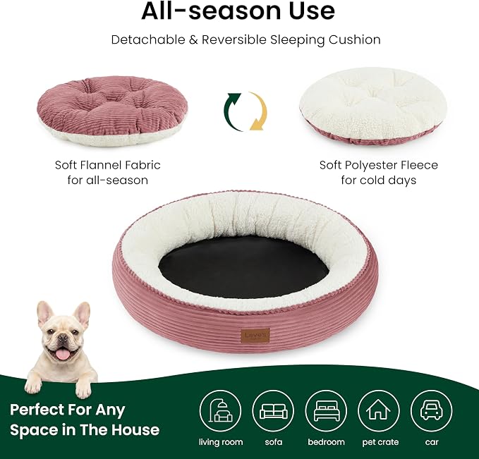 Love's cabin Round Donut Cat and Dog Cushion Bed, 30in Pet Bed for Medium or Large Dogs, Anti-Slip & Water-Resistant Bottom, Soft Durable Fabric Pet Beds, Washable Calming Cat Bed, Dusty Rose - Image 3