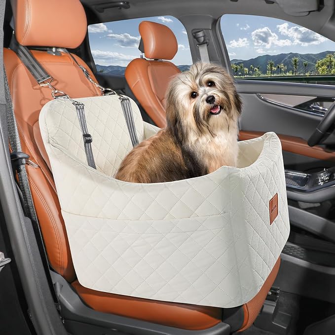 Dog Car Seat for Dogs up to 35lbs, Small Medium Dog Booster Seat with Adjustable Straps and Anti Slip Bottom,Fully Detachable Washable Pet Car Seat with 2 Storage Pockets (Beige, Medium) - Image 7
