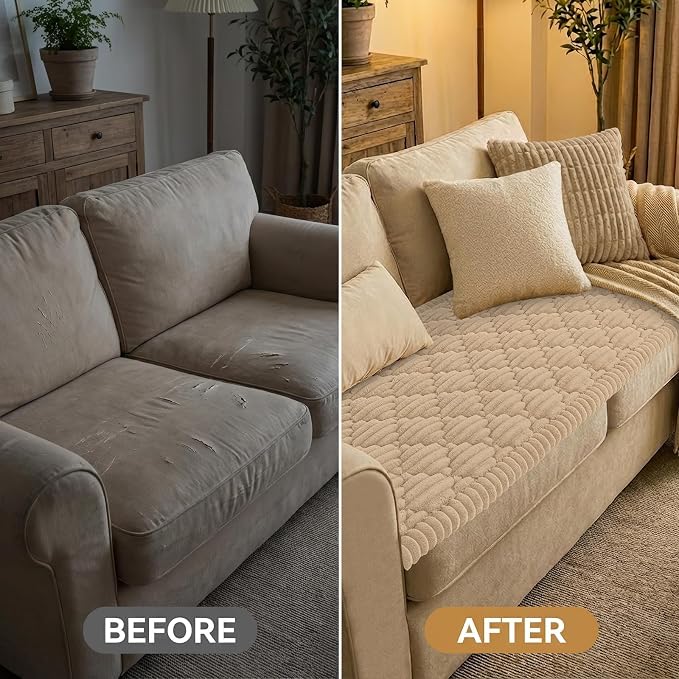 Smiry Couch Cover for Dogs Washable, Non Slip Fuzzy Pet Sofa Protector | Soft Thick Furniture Cover for Sofa, Loveseat and Sectional, Scratch & Pet Hair Resistant (Khaki, 27.6" x 70.9") - Image 7