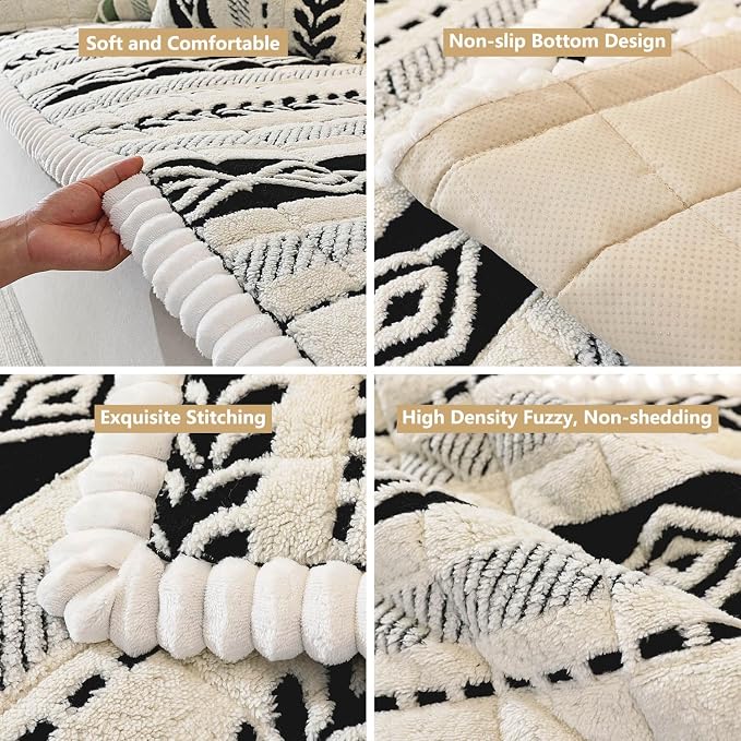 Couch Cover for Dogs, Washable Non-Slip Boho Geometric Pet Sofa Protector, Soft Sofa Slipcovers Cushion Protector for Dogs and Cats. (Black, 27.6" x 59.06" x 1.5") - Image 4