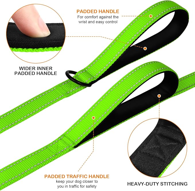 Joytale Dog Leash for Large Dogs that Pull, Double Handle, 5FT, Green | Traffic Handle for Control, Padded Handle Reduces Hand Strain, Reflective Stitching for Night Safety, Strong Nylon Webbing - Image 2