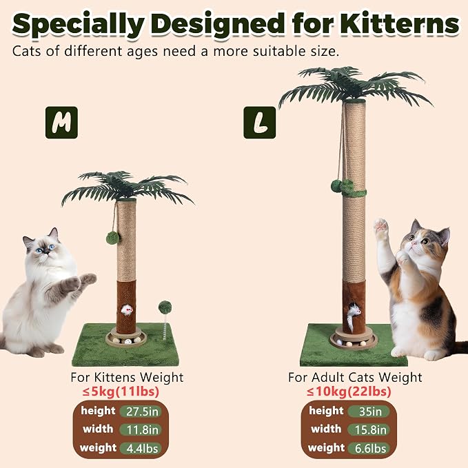 Fantasreen Cat Scratching Post 35'' Tall with Toy Mouse for Indoor Cats, Green - Image 7