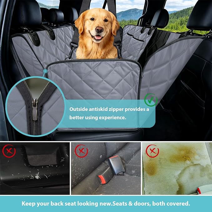 XL Dog Car Seat Cover for Back Seat with Safety Belt for Trucks | For Large Trucks,Waterproof,Mesh Window,Zero Slide,Easy Removal & Storage,Heavy-Duty Oxford Fabric,Double-Stitched Seams - Image 3