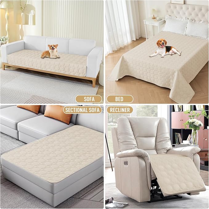 ZNSAYOTX Ultimate Cozy Blankets (40"x50") 100% Waterproof Chaise Mat Blanket for Dog Pets, Bed Couch Sofa Protector with Non-Slip Back Washable Durable, Pee Scratch Proof Easy to Clean (Beige) - Image 7