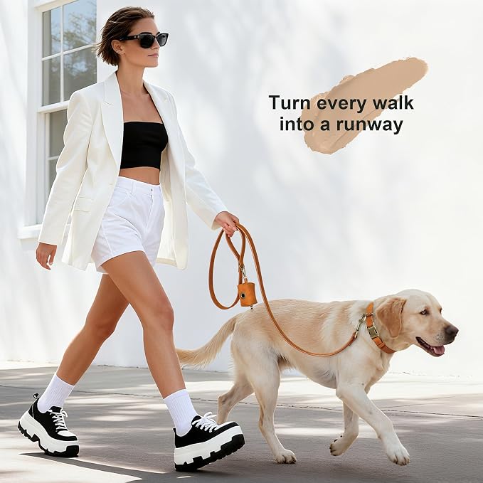 Didog Dog Poop Bag Holder for Leash, Stylish PU Leather, Light Brown | Easy Clean for Daily Walking, Quick to Install on Leash & Harness, Easy-Pull with Metal Clip, Includes 1 Roll Pet Waste Bag - Image 4