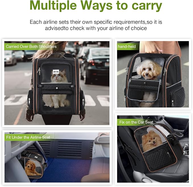Large Cat Backpack Carrier Expandable Pet Carrier Backpack for Small Dogs Medium Cats Fit Up to 18 Lbs, Dog Backpack Carrier, Foldable Puppy Backpack Carrier for Travel,Black - Image 6