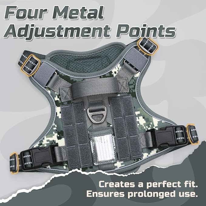 rabbitgoo Tactical Dog Harness for Medium, No Pull Military Service Vest | Molle & Handle, Heavy Duty, Adjustable, Reflective Straps, Easy Control for Training Walking, Grey Camo, Medium - Image 3