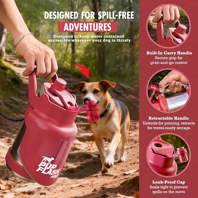 PupFlask Pro Portable Insulated Dog Water Bottle, Stainless Steel Bowl | 30 or 50 oz Leak-Proof Thermos Dispenser Keeps Water Cold 24+ Hours, Built-In Flip Cup for Walking, Hiking and Travel - Image 6