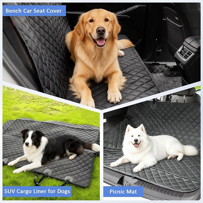 JSTHT Dog Car Seat Covers for Back Seat Waterproof Bench Seat Cover Protector Nonslip Durable Soft Pet Back Seat Covers for Car, Truck, & SUV (Black) - Image 5