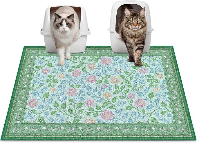 Glittme Cat Litter Mat, 33"x22" Non-Slip Washable Trapping Mat for Cats | Litter Trapping Mat With Thick PVC Coil To Catch Scatter, Soft On Paws And Waterproof Bottom To Protect Floors by Glittme