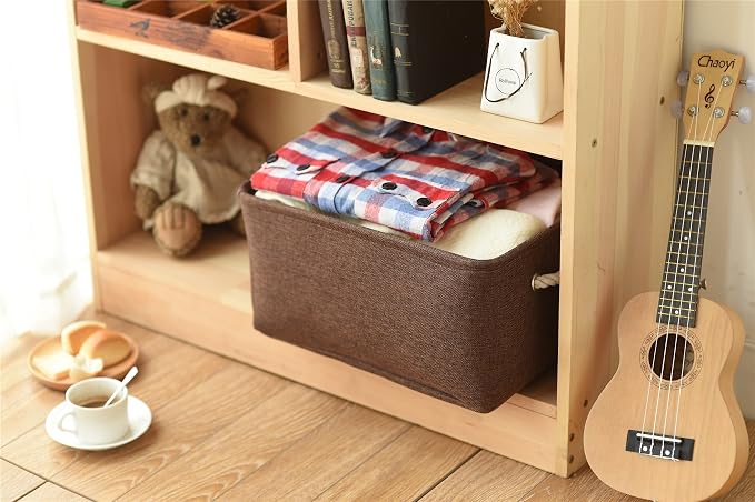 TheWarmHome Decorative Basket Rectangular Fabric Storage Bin Organizer Basket with Handles for Clothes Storage (Brown, Large-1Pack,15L*10.5W*8H) - Image 5