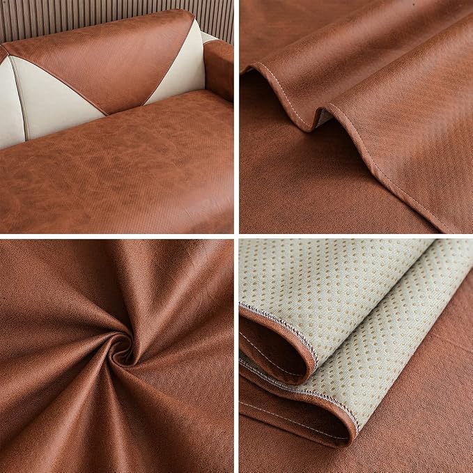 vctops Vintage Leather Look Sofa Cover Water Resistant Non-Slip Sectional Couch Cover Sofa Slipcover for Dogs, Children, Pets Furniture Protector (Coffee,36"x63") - Image 5