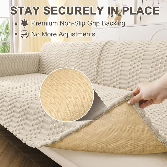 Smiry Waterproof Couch Covers for Dogs Washable, Non Slip Pet Sofa Cover | Plush Scratch Resistant Flannel Furniture Protector for Dogs, Apricot, 36" x 88" - Image 4