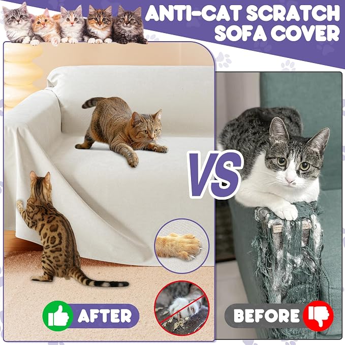 Loiion Cat Scratch Proof Furniture Protector Waterproof Sofa Cover 118"x71" | Pet-Friendly Couch Protector, Anti-Scratch & Anti-Slip Sofa Cover For Cats Dogs Kids, Machine Washable - Image 2