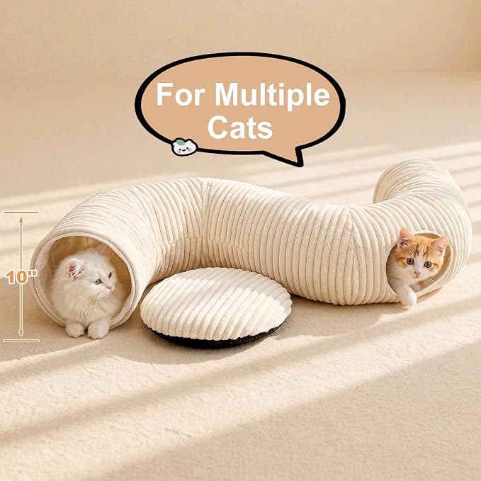 Cat Tunnel Bed with 40 Pcs Interactive Cat Toys, Cat Tube with Kitten Toys for Indoor Kittens, Collapsible Play Tunnel, White - Image 7