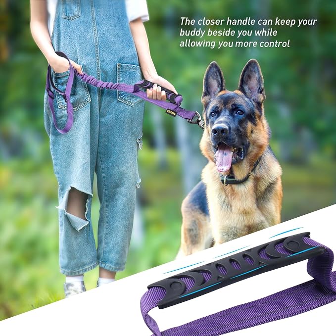 AUBELL Tactical Dog Leash Heavy Duty,4-6ft No Pull Bungee Leash,Purple | Reflective Dog Leash for Medium Large Dogs with Comfortable Padded Double Handle,Car Seat Belt,360 Degree Rotating Carabiner - Image 7