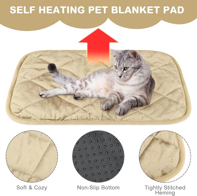 4 Pack Self Heating Cat Pad Self Warming Dog Mat Reflects Body Heat Extra Warm Thermal Pet Pad Washable Dog Cat Bed Crate Bed Mat Blanket(Beige,16 x 20 Inch) - Image 3