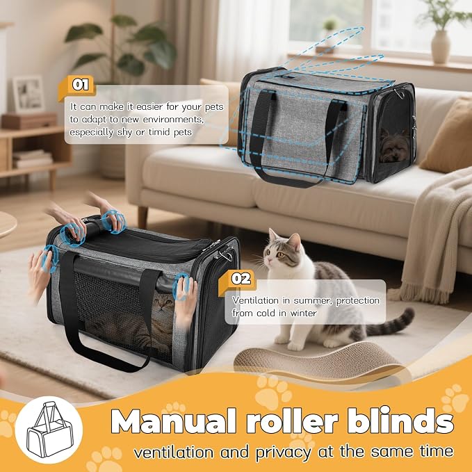 YUDODO 25lbs Cat Carrier Lightproof Soft Sided Pet Carrier for Large Cat | Airline Approved, Lightproof Breathable Design, Side Pockets, Durable Mesh, Foldable and Portable, Grey green - Image 2