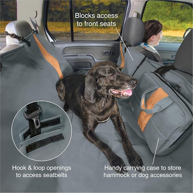 Kurgo Rover Hammock Seat Cover, Black, 55" Wide | Protects Seats from Muddy Paws & Pet Hair, Water & Stain Resistant, Secure Fit, Passenger-Friendly Opening, For Cars & SUVs - Image 3