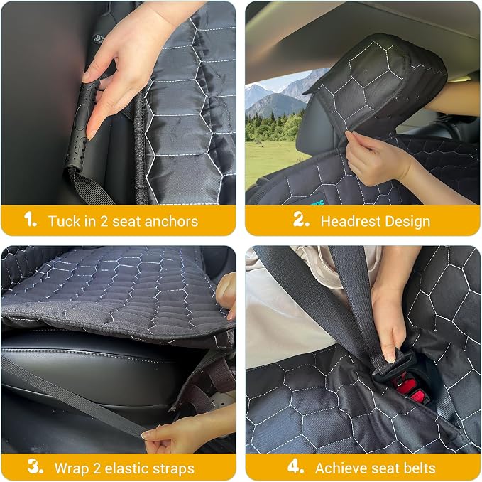 Meginc Dog Car Seat Covers for Model 3, Rear Seat Protector for Dogs &Kid | Waterproof Backseat Cover for Tesla With Armrest Compatible Nonslip Bench,Headrest Protection,Easy Clean,Machine Washable - Image 4