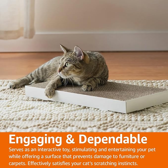 Amazon Basics Corrugated Cardboard Cat Scratcher, Scratching Board, Reversible, 17.4" x 10", White, 4-Pack - Image 6