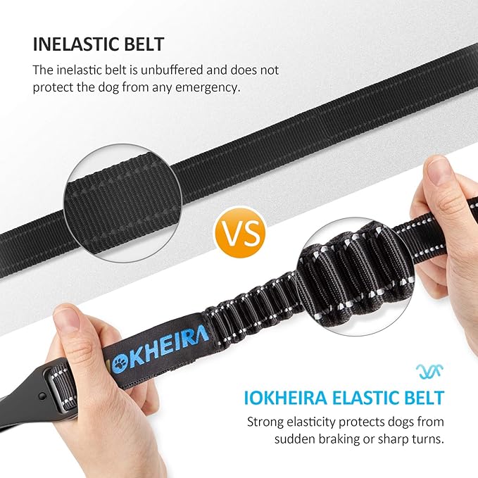Dog Seat Belt 3-in-1 Car Harness for Dogs Adjustable Safety Seatbelt for Car Nylon Reflective Bungee Fabric Dog Car Harness with Clip Hook Latch & Buckle, Swivel Zinc Alloy Carabiner (Black) - Image 4