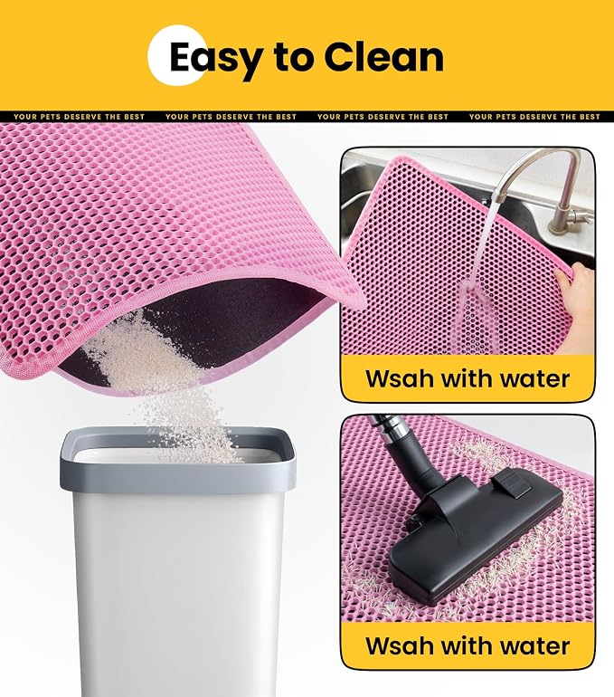 Cat Litter Mat New Size 23.6"x14.6" for Small Spaces, Upgrade Super Waterproof Back Layer Litter Box Mat, Non Slip, Durable, Soft on Paws Kitty Trapping Matt, Pink - Image 4