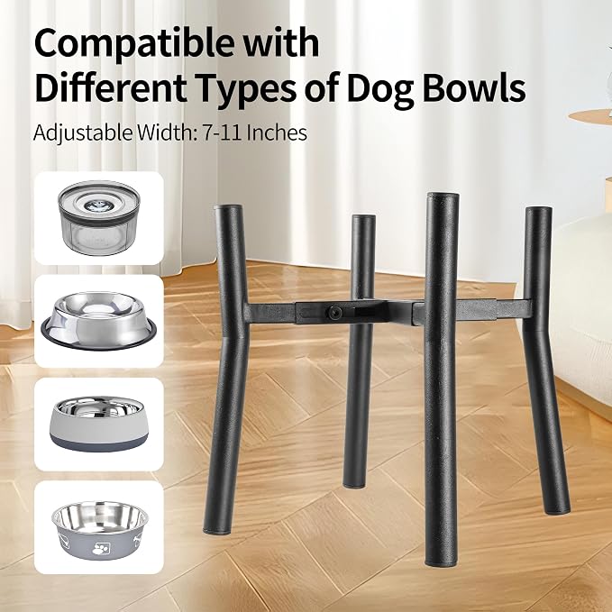 PROERR Lifted Dog Bowl Stand - Without Bowls, Single Raise Pet Food Table Adjustable Wide 7-11", Tall 12" - Bowl Stand Size Optional, Dog Bowls Holder Elevated for Small Medium Large Dogs Breed - Image 3