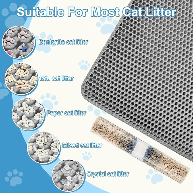 Honeycomb Cat Litter Mat, Double Layer, 23.4"x14.7", Gray | Durable Cat litter box mat, ultra-soft BPA-free non-toxic EVA, non-slip urine-proof base, easy-clean, washable, traps litter - Image 2