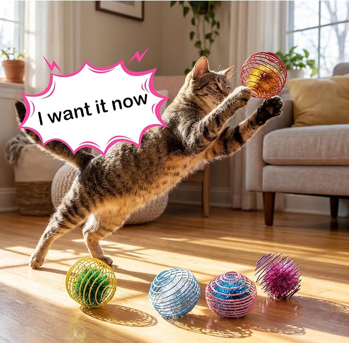 Jecery 5 Pcs Cat Toys Spring,Glitter Balls,Multicolor | Interactive Metal Cat Toy, Stretchable Rolling Ball, for Indoor Cats, Colorful Playful Coils, Kitten Pet Supplies - Image 6