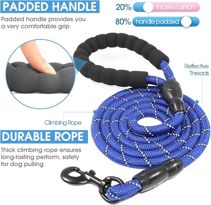 2/4/5/6 FT Dog Leash with Comfortable Padded Handle and Highly Reflective Threads for Small Medium and Large Dogs (5FT-1/2'', Navy Blue) - Image 2