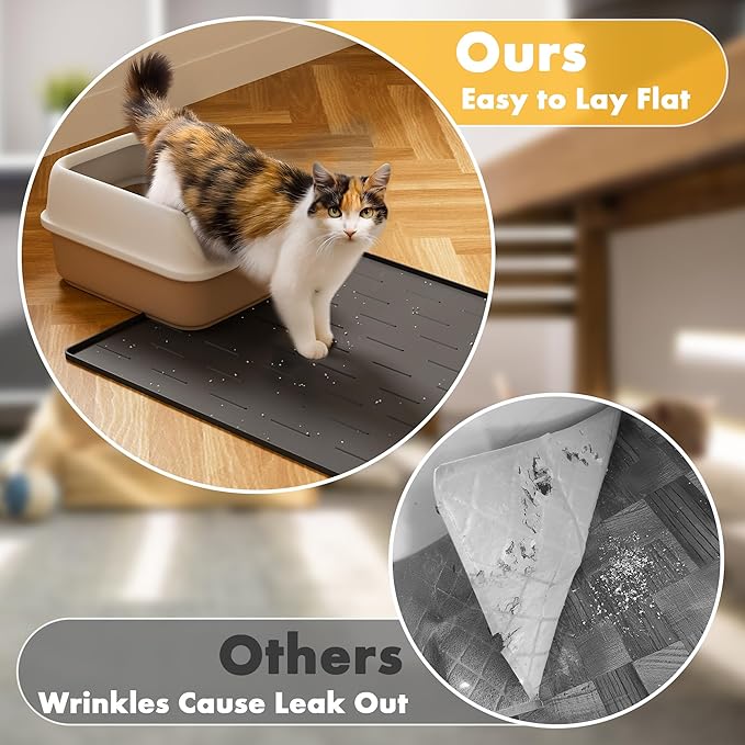 Pieviev Extra Large Silicone Litter Box Mat, Easy to Clean, 40'' x 28'' | Extra-Large Coverage Area Litter Mat, Soft on Kitty Paws, Grooves Reduce Waste, Raised Edges Trap Urine and Spills. - Image 3
