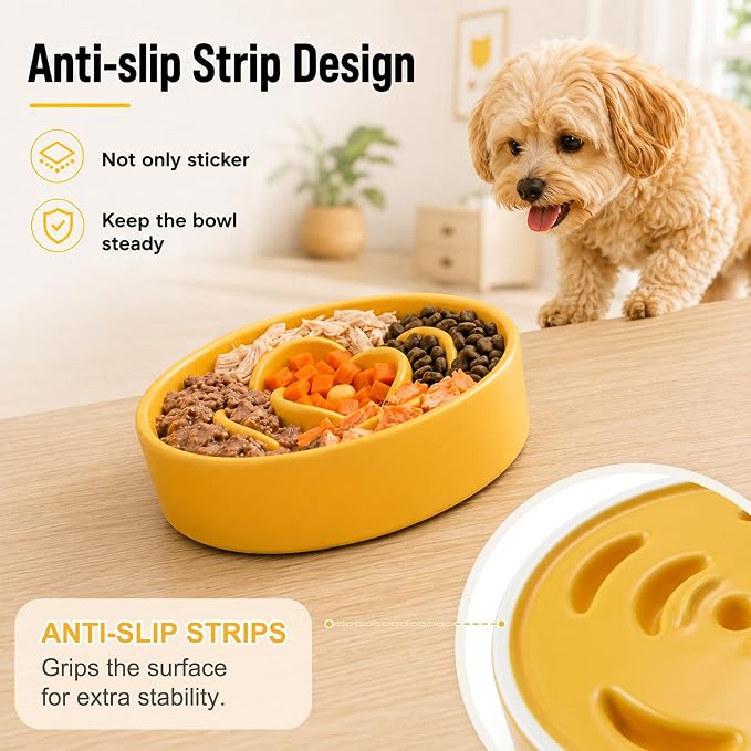 Casfuy Dishwasher Safe Ceramic Slow Feeder Dog Bowl, 6.1-in - Image 5