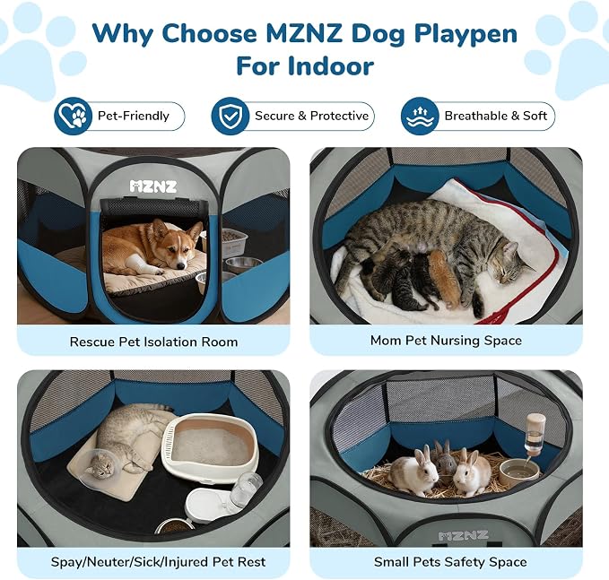 Dog Cat Small Animal Puppy Playpen Crate, Medium, Grey Blue | Portable Pop Up Pet Cage Enclosure Tent Kennel Indoor Outdoor with Carrying Case, No Assembly, Camping Use - Image 3