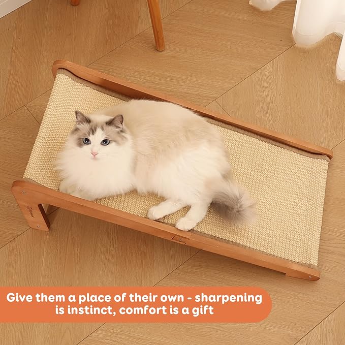 Sisal Cat Scratcher for Indoor Cats, Beechwood Base, Natural Sisal Woven Scratch Pad, Durable Scratching Post, Furniture Protector (L2) - Image 6