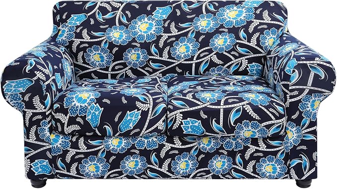 hyha Stretch Couch Cover, Sofa Covers for 2 Separate Cushion Couch Washable | Loveseat Cover, Floral Pattern, Printed, 3 Pieces, 2 Seater Furniture Protector with Elastic Bottom for Dogs, Pet Friendly by hyha