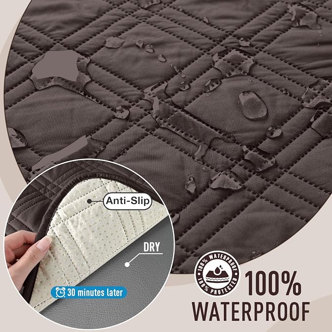 TAOCOCO Waterproof Loveseat Covers for Dogs, Non Slip Couch Cover, 2 Seater | Washable Love Seat Covers with Arms for 2 Cushion Couch, Dog Sofa Cover Protector, Pockets & Backless Design, Chocolate - Image 3