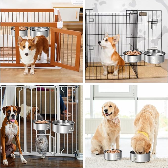 Kennel Bowls Mountable in Crate Kennel Cage (6.2x2.6” & 5.5x2.4”) | 34oz & 25oz Stainless Steel Dogs Bowls, Dog Food and Water Bowl for Dog Crate, 2 Pack, Silver - Image 7