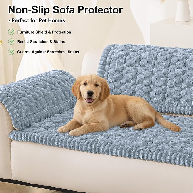 Smiry Non Slip Couch Covers for Dogs, Scratch Resistant Pet Sofa Protector | Machine Washable Soft Fuzzy Thick Furniture Cover for Sofa Loveseat Sectional Large Dogs, Airy Blue, 27.6" x 70.9" - Image 10
