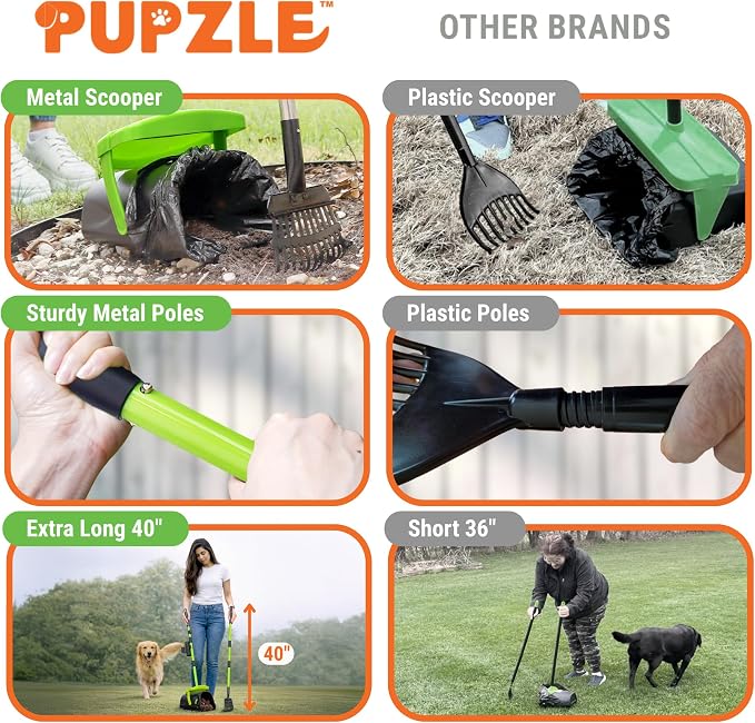 Pupzle Dog Pooper Scooper with Bag Attachment, 40" Long Handle Dog Scooper | Dog Poop Scoop for Yard, Large Capacity Swivel Bin and Rake Pooper Scooper, Lavender Scented Bags for Large Dogs (Green) - Image 6