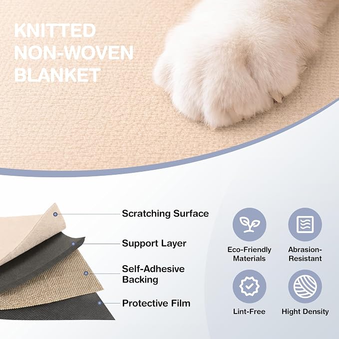 157.5" x 15.8" Cat Scratch Furniture Protector, Self-Adhesive Couch Protector from Cat Claws, Cats Scratching Mat for Sofa, Wall & Door, DIY Cat Scratch Pads Replacement, 2 Pack (Off White) - Image 7