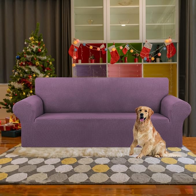KEKUOU Stretch Couch Covers for Sofa, 3 Cushion Couch Slipcover,Dark Purple | 1-Piece Washable Sofa Cover Pet Friendly(78"-94") Furniture Protector Soft Jacquard, Elastic Bottom for Dogs & Kids - Image 2
