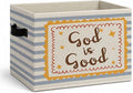 Christian Storage Bins Box, Sweet Faith Collapsible Organizer Basket | cheerful uplifting storage box basket for books clothes, light blue striped organizer for nursery bedroom playroom, 10x14 in by Unknown