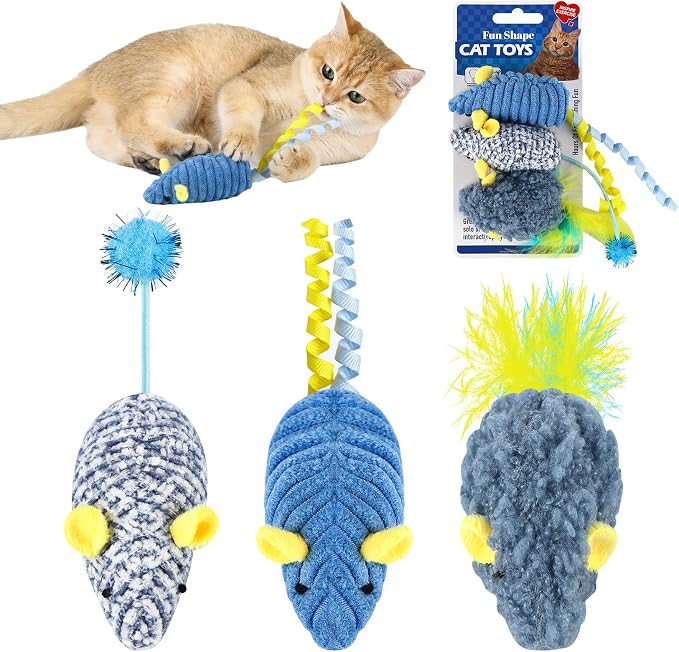 Catnip Toys (3 Pack), Cat Mouse Toys for Indoor Play, Small Interactive Cat Toys for Indoor Cats, Perfect for Single or Multi-Cat Households (Blue) by Unknown